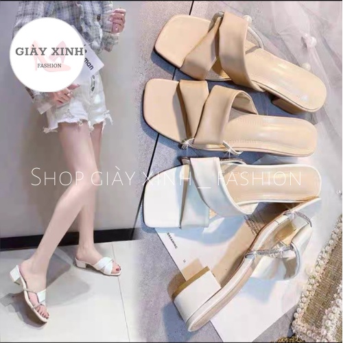 Dép cao gót quai đán thắt cute , Sandal cao gót vuông  phân Mã H333