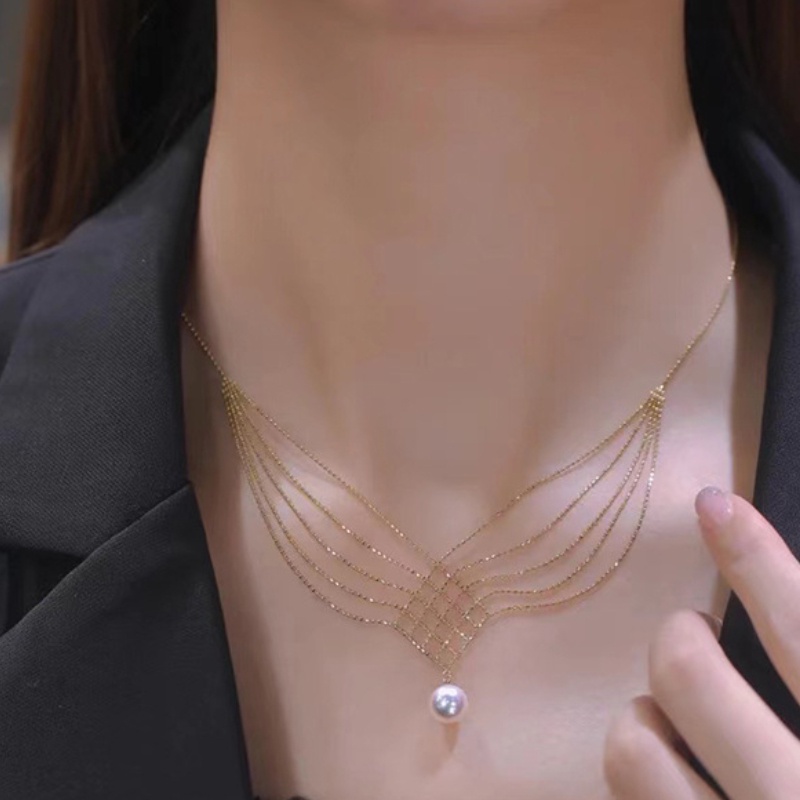 Vòng cổ Ren Đính Ngọc Trai Tự Nhiên Sang Trọng Cho Nữ