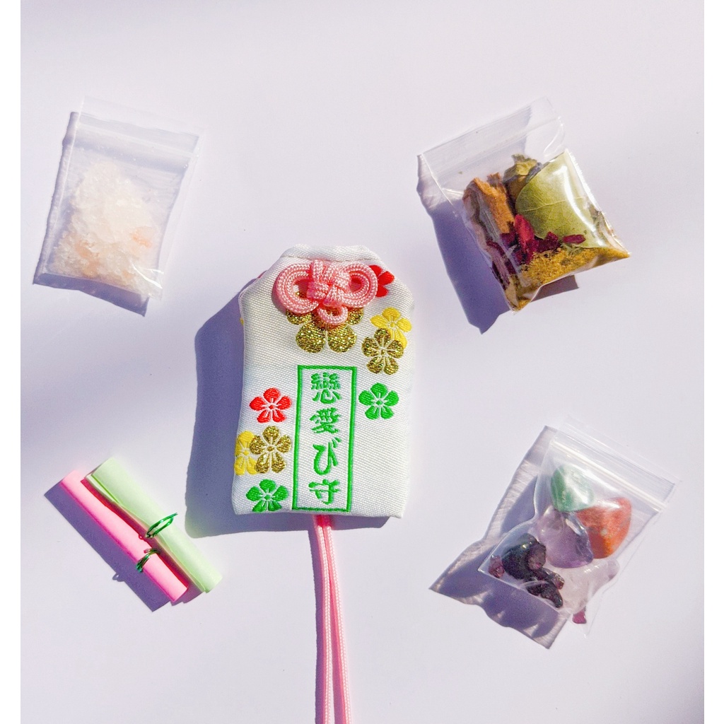 Túi Phước Omamori Tình yêu Mix Đá, Thảo Mộc, Muối Hồng Himalaya