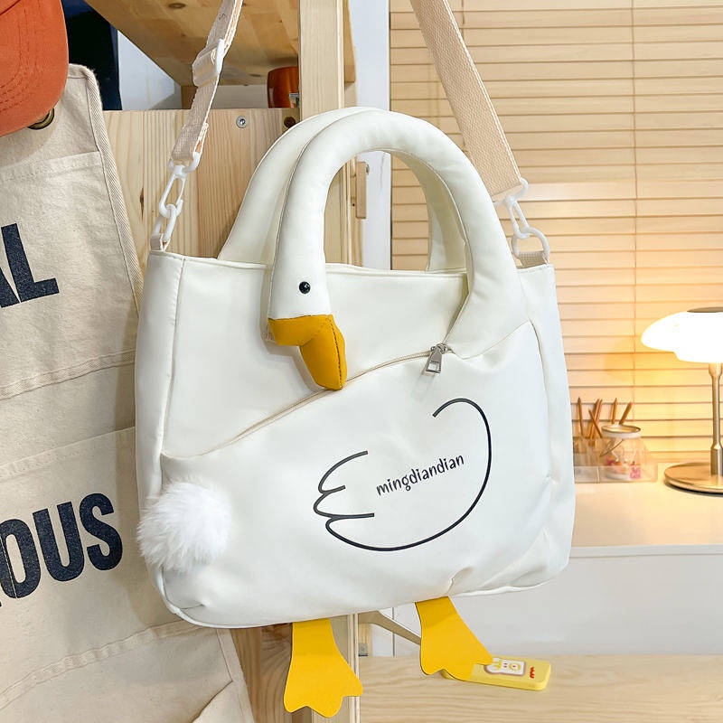 Cartoon Big Goose Bag Female Personal Korean Style Portable Crossbody Large Capacity Canvas Bag Cute Girl Student Shoulder Bag JFZc