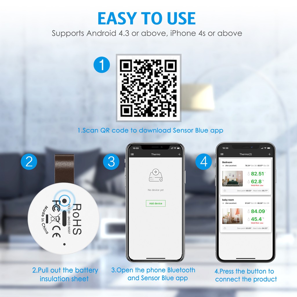 Nhiệt Kế Bluetooth Không Dây Cho Nhà Và Nhà Kính