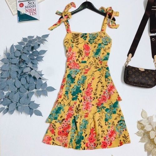 Váy hoa nhí họa tiết đầm tiểu thư vintage 2 dây dành cho nữ thiết kế trẻ trung, thời trang độc đáo Lokishop | BigBuy360 - bigbuy360.vn