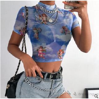 Crop Top Lưới Tay Ngắn Cho Nữ