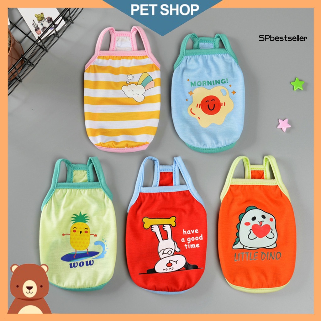 Áo Hai Dây Cotton In Họa Tiết Hoạt Hình Thời Trang Mùa Hè Cho Thú Cưng