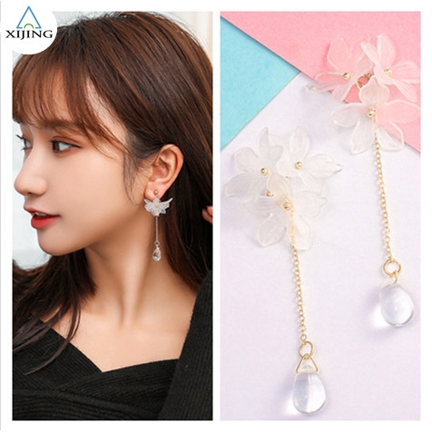 Khuyên tai dáng dài gắn hoa phong cách Hàn Quốc thanh lịch dành cho nữ