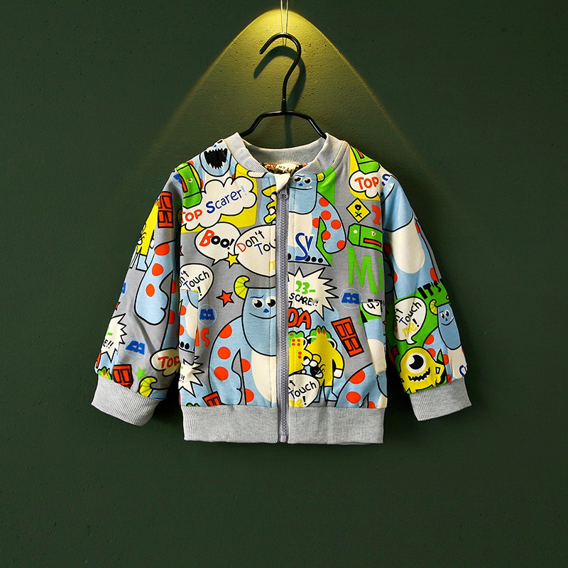 Áo khoác in họa tiết hoạt hình phối khóa kéo thời trang cho bé trai từ 2-7 tuổi