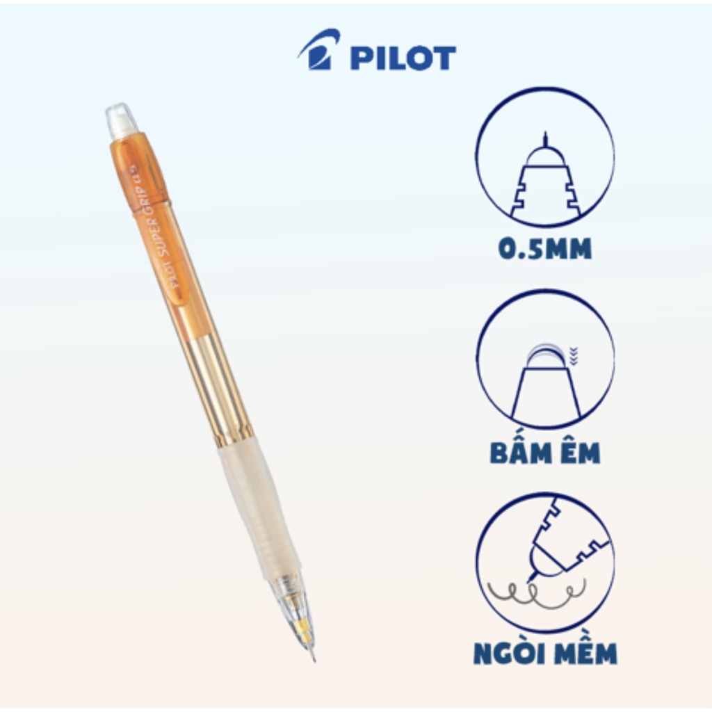 Bút Chì Bấm Nhật Bản Pilot Super Grip Neon (Thân cam) H-185N-O-2B/ 0.5mm