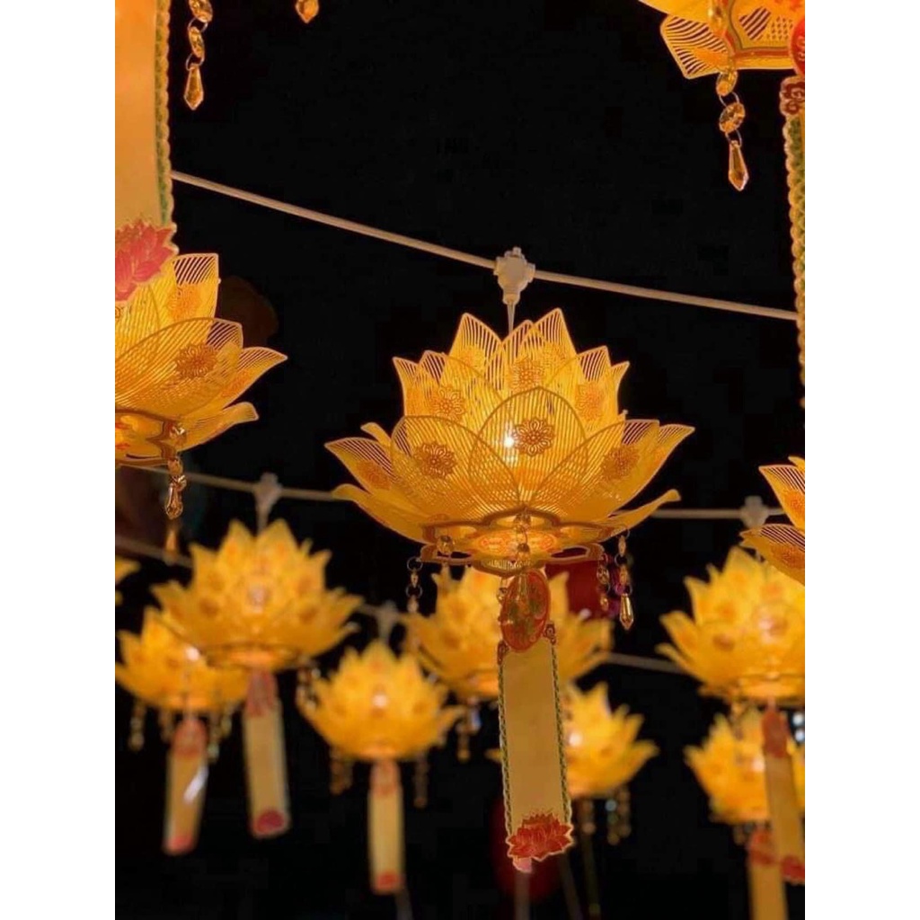 Lồng đèn sen treo trang trí - 10 bông/dây - kèm thiệp - bóng đèn