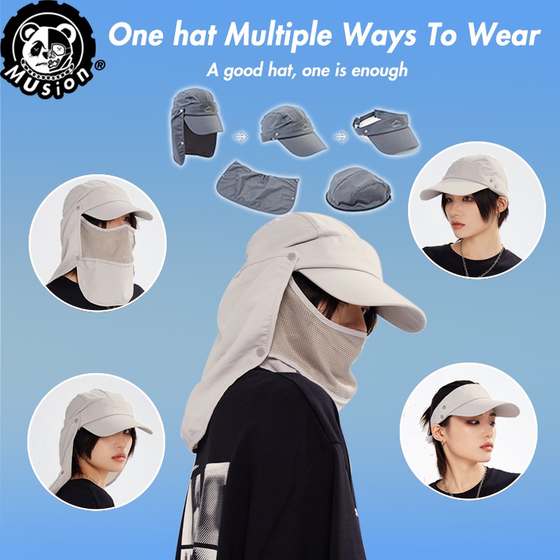 Mũ trùm đầu MUSION che nắng chống tia UV UPF 50+ dùng 4 cách phần vành tháo rời làm vườn ngoài trời đi bộ đường dài