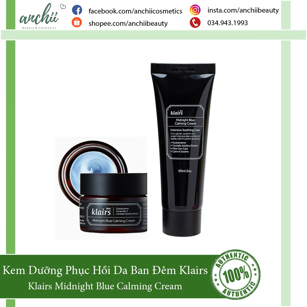 Kem Dưỡng Phục Hồi Da Ban Đêm Klairs Midnight Blue Calming Cream
