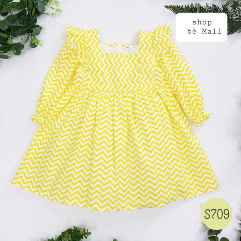 Đầm OLI RIVER KIDS màu vàng họa tiết ziczac siêu độc và lạ dành cho bé