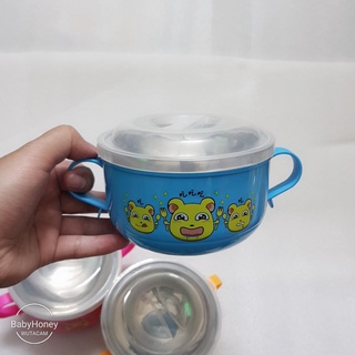 Bát ăn dặm inox cách nhiệt an toàn cho bé (kèm thìa)