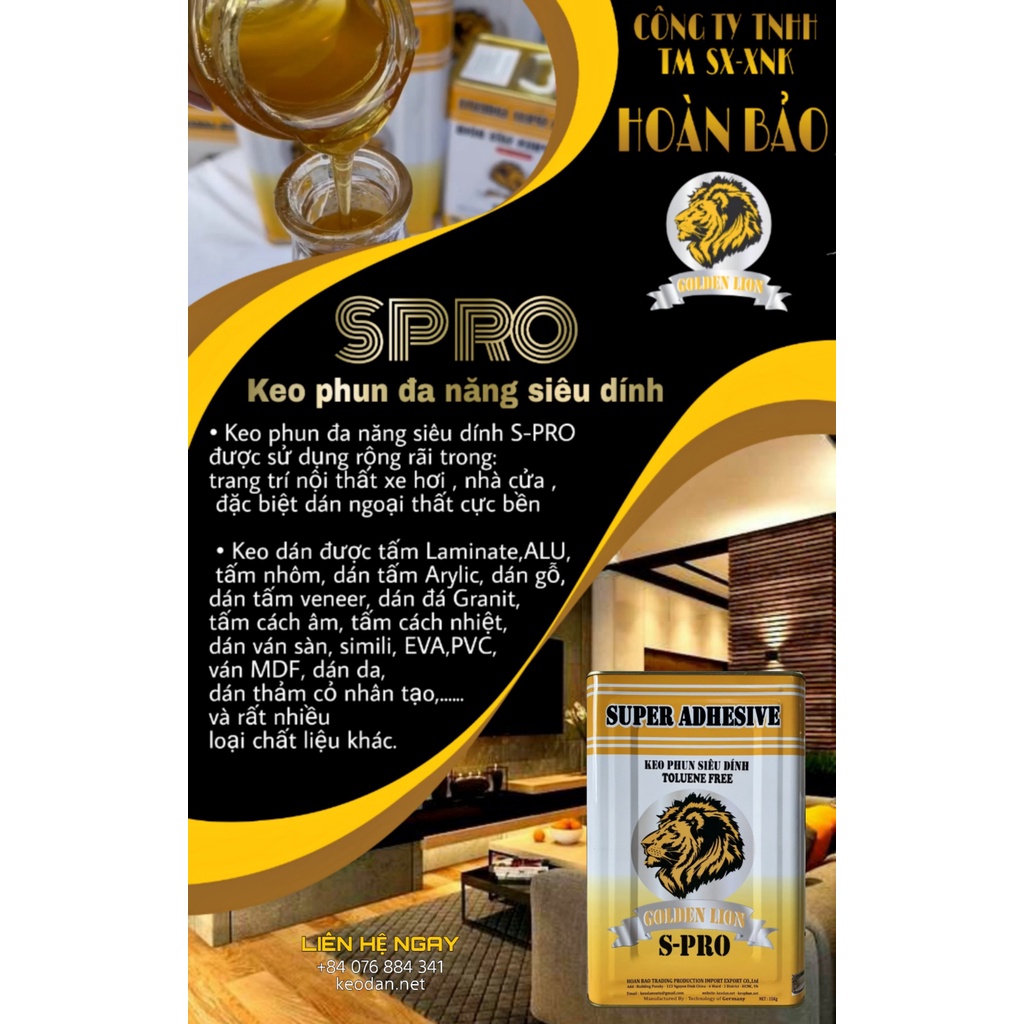 keo phun đa năng SPRO Sư Tử Vàng |siêu dính| dán được hầu hết mọi vật liệu,dùng trong trang trí nội thất xe hơi