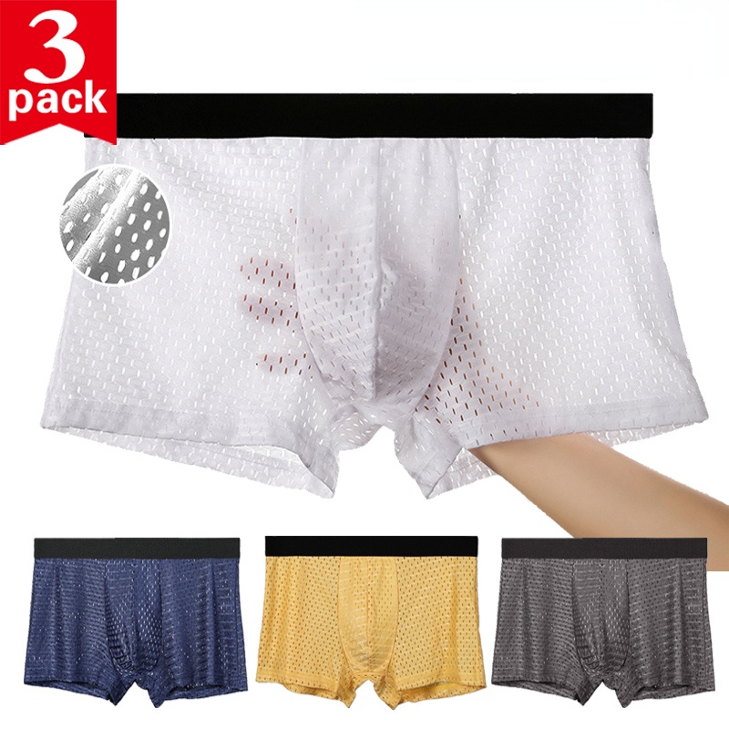 Bộ 3 Quần Lót Boxer Vải Lưới Lụa Lạnh Mỏng Trong Suốt Thoáng Khí Thời Trang Mùa Hè Cho Nam 407