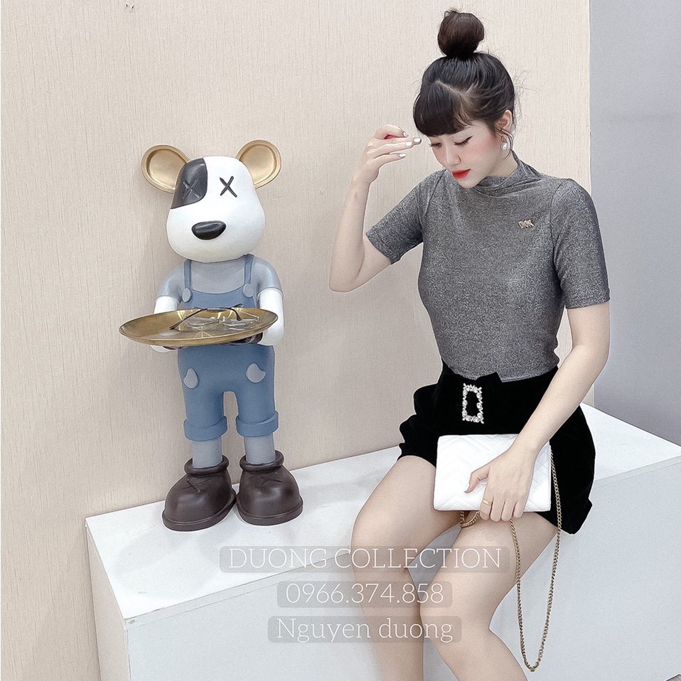 Áo nhũ trơn cổ cao 3P dáng ôm ngắn tay, Áo kiểu cổ leo tag cài rời AN5210 - NhiNhi Shop
