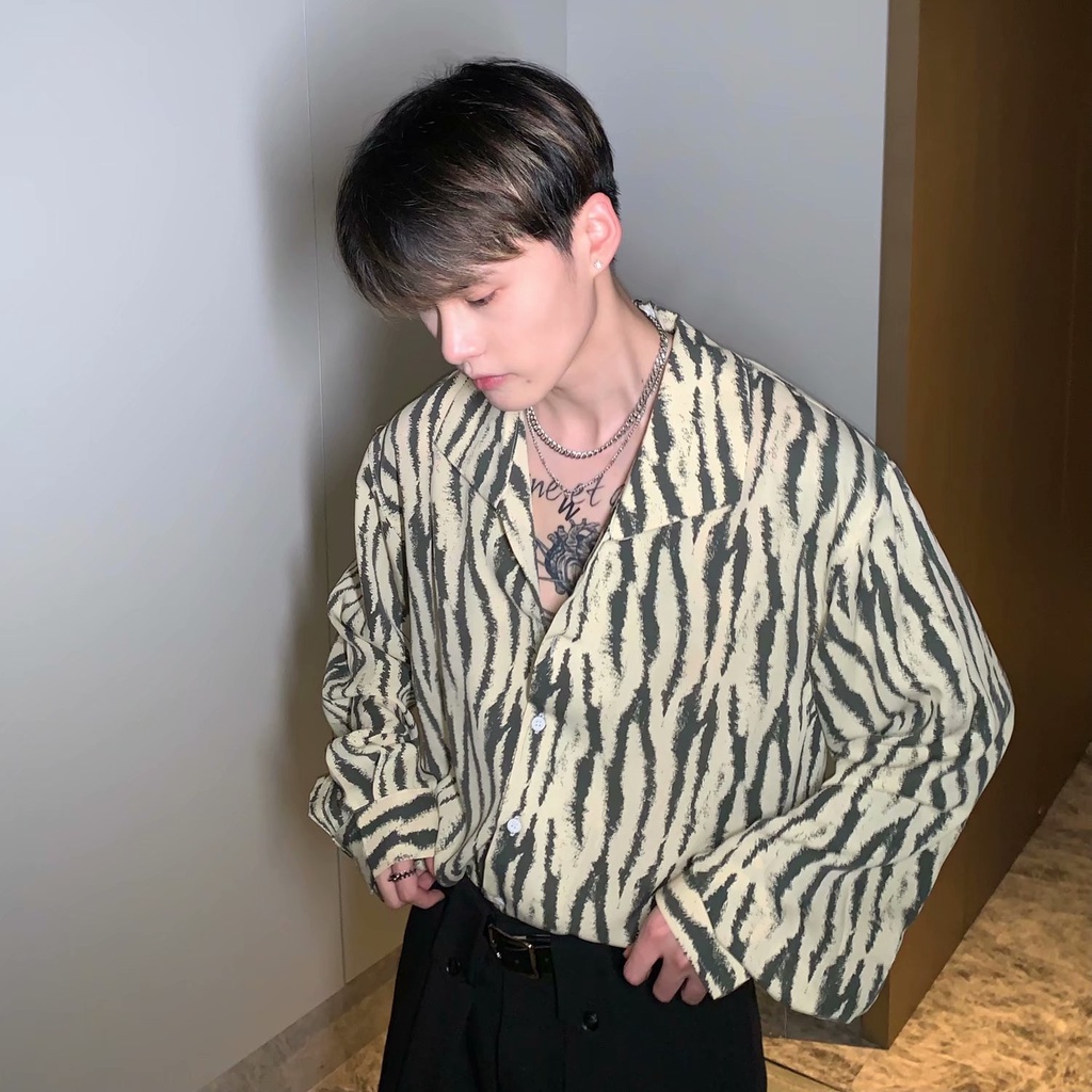 Áo sơ mi tay dài dáng rộng In họa tiết ngựa vằn thời trang Hàn Quốc áo sơ mi nam big size dài tay cá tính cho nam áo phong rộng nam áo nam big size sơ mi trắng nam bigsize