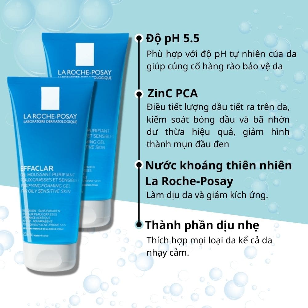 Gel Rửa Mặt La Roche-Posay Effaclar Purifying Foaming Gel For Oily Sensitive Skin Dành Cho Da Dầu, Nhạy Cảm