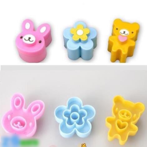 BỘ 3 KHUÔN CẮT BÁNH MÌ MINI HOA THỎ GẤU, CẮT CHẢ GIÒ XÚC XÍCH - Cao cấp