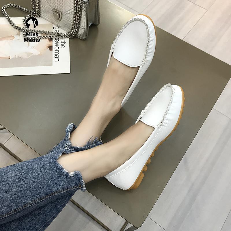 Miss meow Giày Doudou nữ mùa xuân 2021 mới thoải mái và đa năng lười một chân | BigBuy360 - bigbuy360.vn