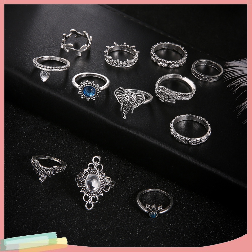 Bộ 12 Nhẫn Đeo Đốt Ngón Tay Đính Đá Phong Cách Boho Cổ Điển Cho Nữ