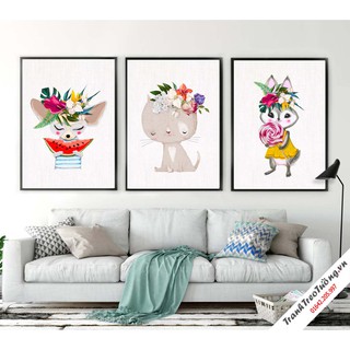 Tranh treo tường Canvas trang trí động vật 40x60cm ( kèm theo khung )