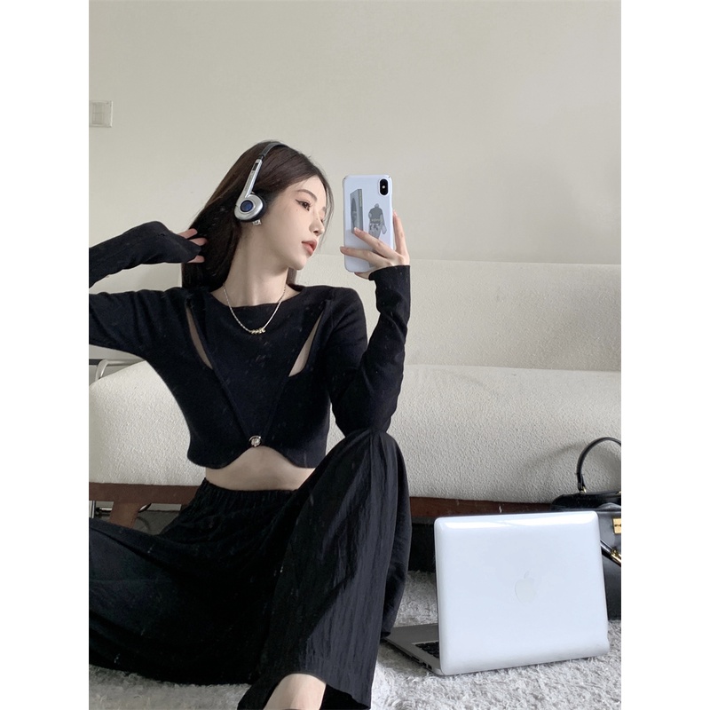 Áo Sweater Dệt Kim Tay Dài Dáng Ôm 2 Màu Lựa Chọn