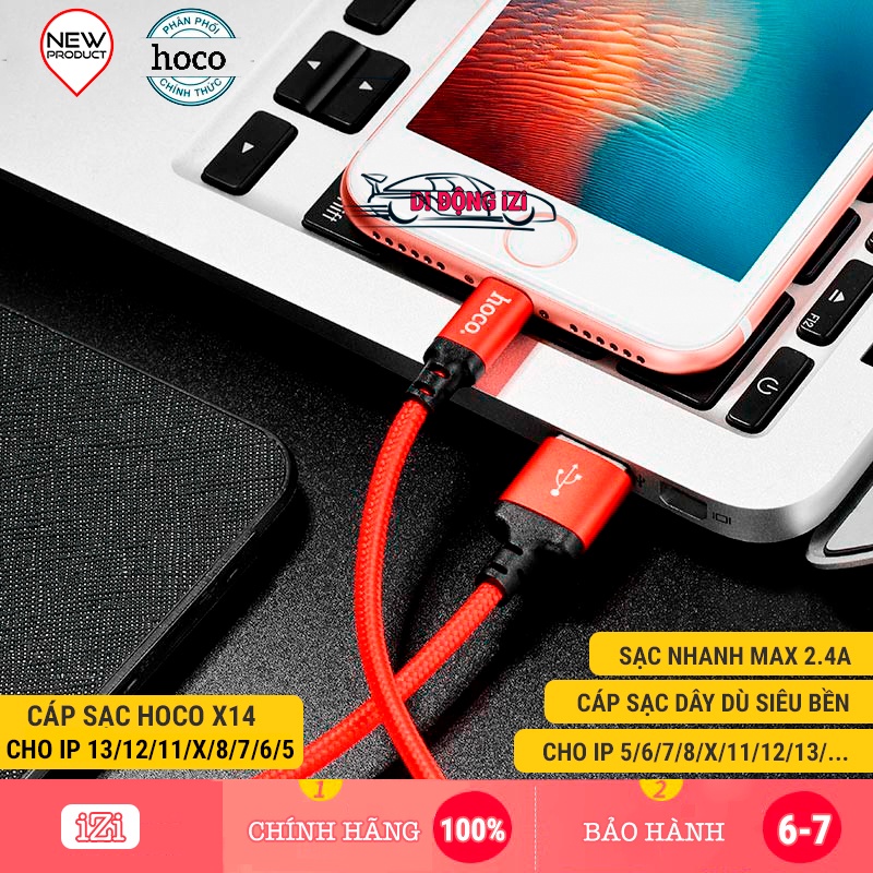 Cáp Sạc Hoco X14 - Cáp Sạc cho IP 5/6/7/8/X/Xs/11/12/13/14,.. Cáp Sạc Dây Dù Siêu Bền - Dài 1M/2M [CHÍNH HÃNG]