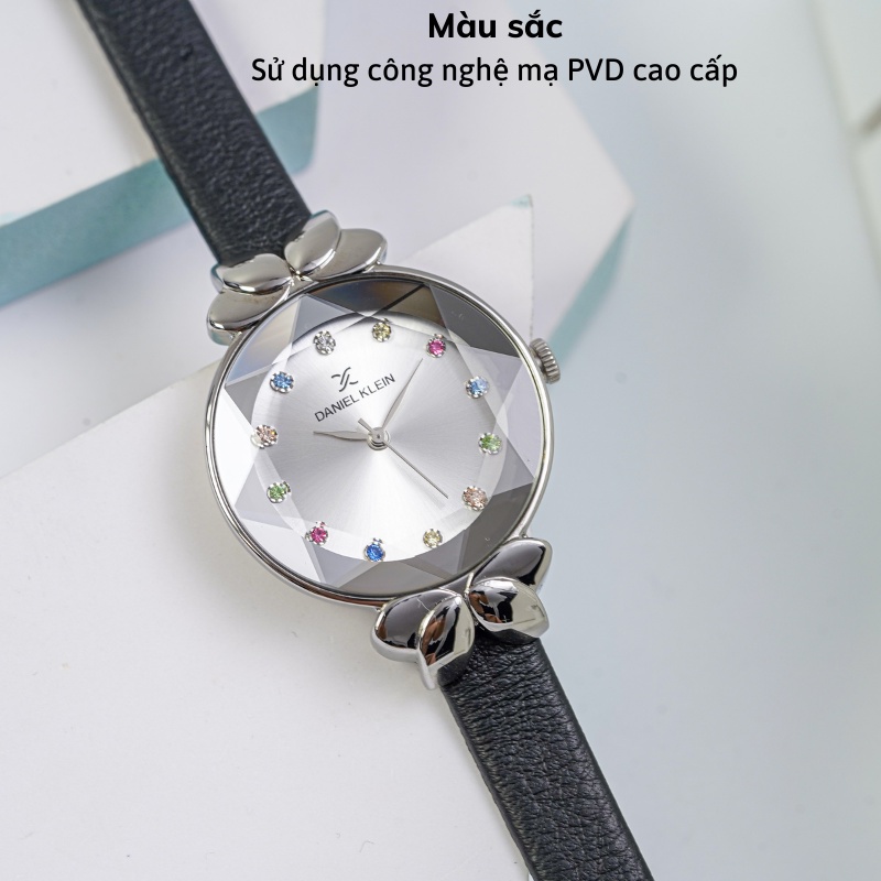 Đồng hồ nữ Daniel Klein Watch DK.1.12553 mặt nhỏ đính đá, kính cứng chống xước, chống nước, dây da đeo tay cao cấp