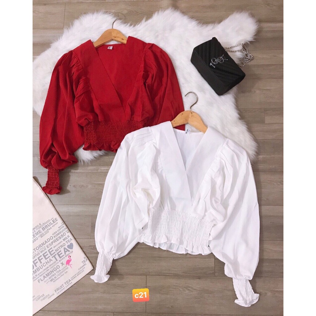 Áo croptop cổ V bo eo A5083