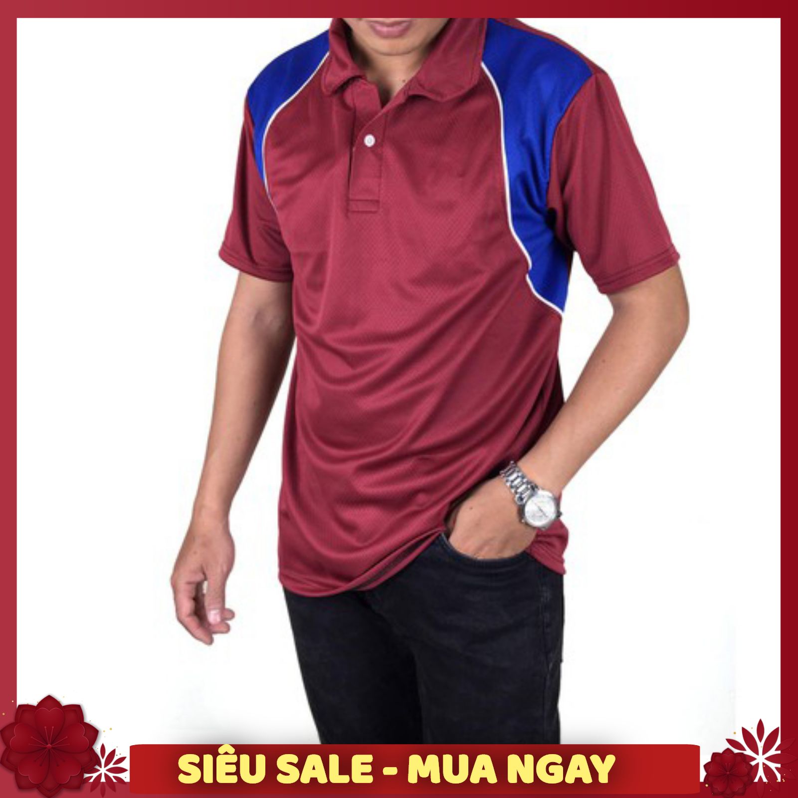 Áo Thun Nam Thể Thao Vải Dày Thoáng Khí Siêu Mát Freesize Dưới 65kg có tay ngắn Phối Vai CÓ CỔ TRỤ | BigBuy360 - bigbuy360.vn