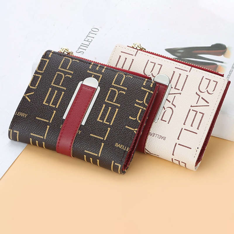 Youyo Ví Da Ngắn Mini Có Nhiều Ngăn Đựng Thẻ In Chữ Sành Điệu Có Khóa Kéo Dọc Cho Nữ