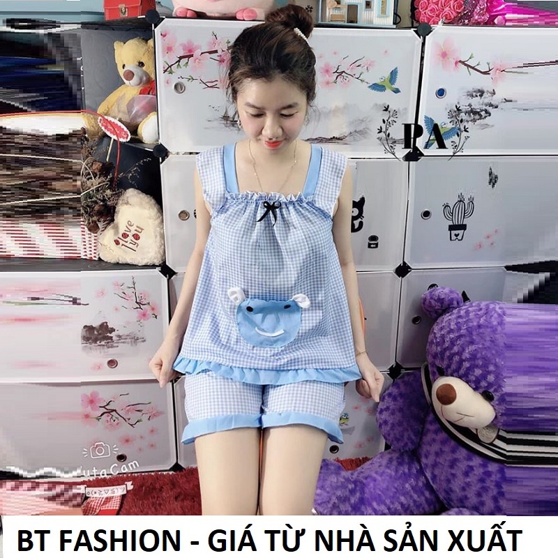 Đồ Bộ Mặc Nhà Vải Katê Lụa Mền Mại, Mát, Thời Trang - BT Fashion (Kate Đùi- Túi Caro HD1)