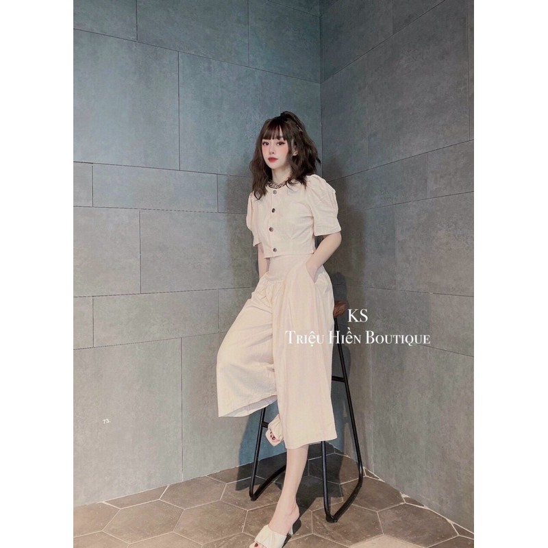 Set áo cổ tròn tay bồng + quần ống rộng | BigBuy360 - bigbuy360.vn