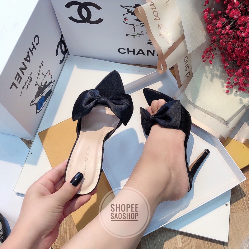 🌸[ Dép đẹp] Sandal cao gót/ dép cao gót hở mũi/ guốc cao gót đính nơ phong cách tiểu thư nữ tính