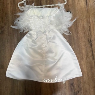 Đầm dự tiệc lụa phối lông đính đá