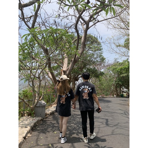 Áo thun tay lỡ Nikolas Teddy Wash- phông Unisex nam nữ Cotton oversize form rộng