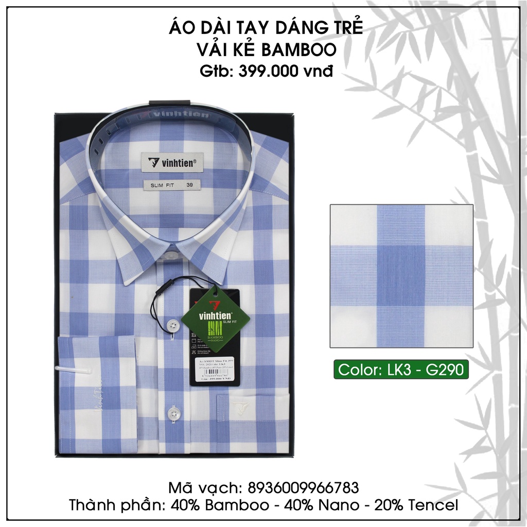 Áo sơ mi nam tay dài vạt bầu Slim Fit Bamboo Vĩnh Tiến 399 - G290