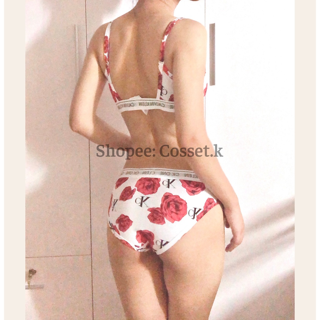 SET ĐỒ LÓT hoa hồng 2 dây chất cotton cao cấp kèm mút đệm phong cách thể thao, gợi cảm