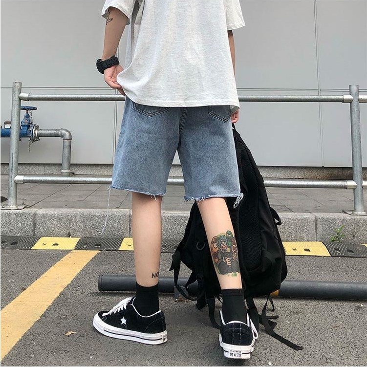 Quần short jean nam rách gấu ống rộng màu xanh 03 2107 Pon.mens