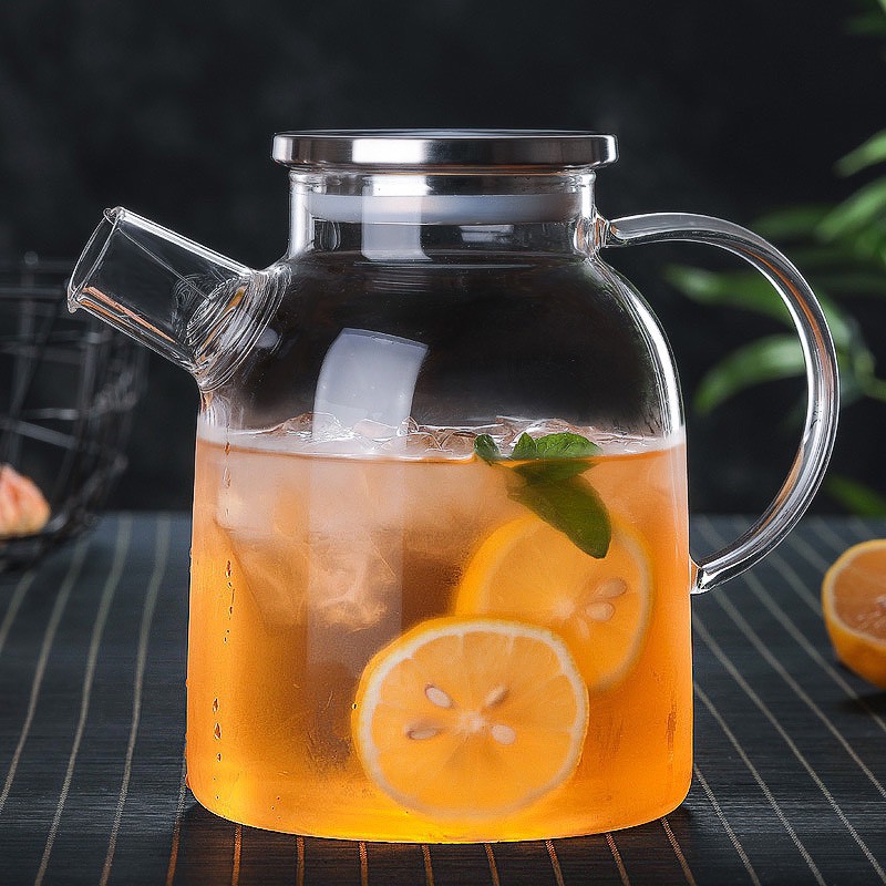 (SẴN) Bình nước 1.8L pha trà hoa - Bình thủy tinh chịu nhiệt cao cấp Borosilicate, hàng xuất Âu