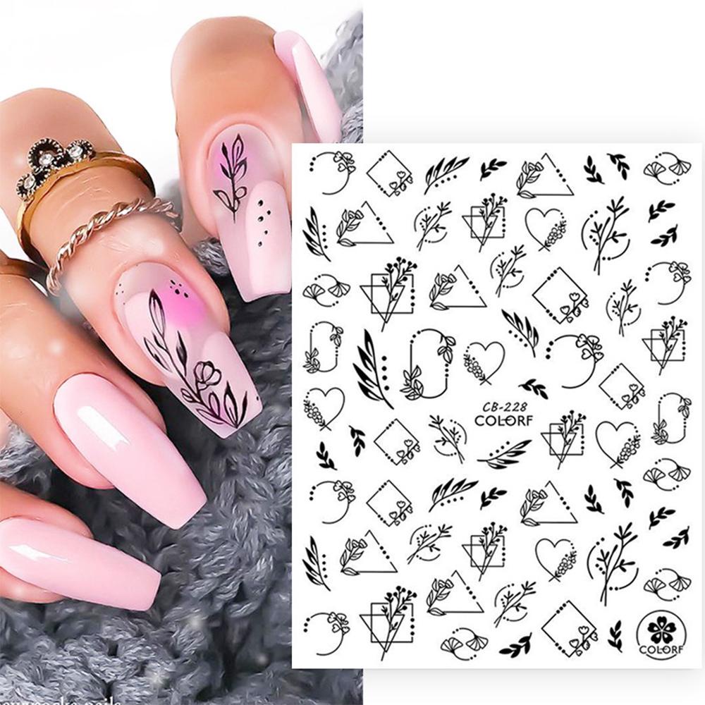ღOKDEALSღ Adhesive Decals Nail Art Decorations Valentine Abstract Nail Stickers Line Love Geometric DIY Manicure 3D Black