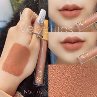 [Nâu Tây] Son Kem Lì Nắp Vàng Cao Cấp B.A Màu Nâu Tây