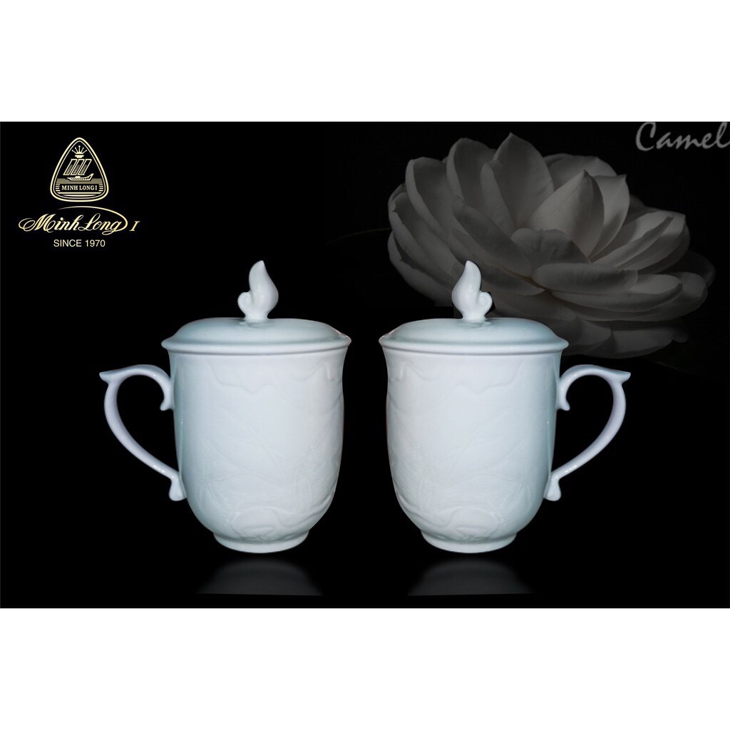 Ly/Cốc uống nước văn phòng - Ca trà sứ 0.3L Mẫu đơn thanh trúc, Minh Long