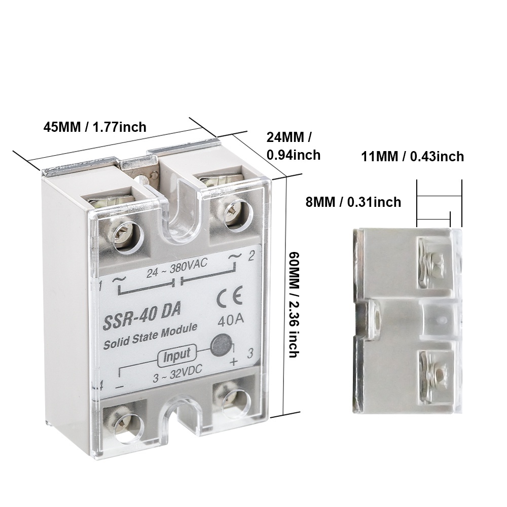 NEW Mô Đun Rơ Le Điện Tử 24v-380v 40a 250v Ssr-40Da 3-32v Dc Sang Ac Ssr 40da