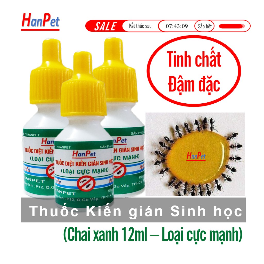 (1 lọ) Thuốc kiến gián sinh học Hanpet (chai xanh 12ml) tinh chất đậm đặc diệt kiến hiệu quả