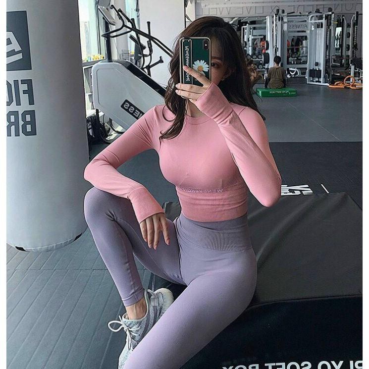 Áo Tập Gym Nữ [CROPTOP] Dệt Tay Dài GiveUp Cao Cấp [ĐỒ TẬP GYM NỮ]