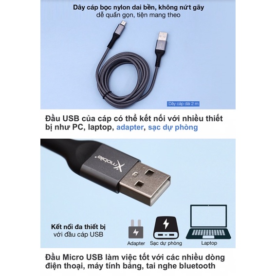 Cáp Micro 2m Xmobile DR-M03 Xám