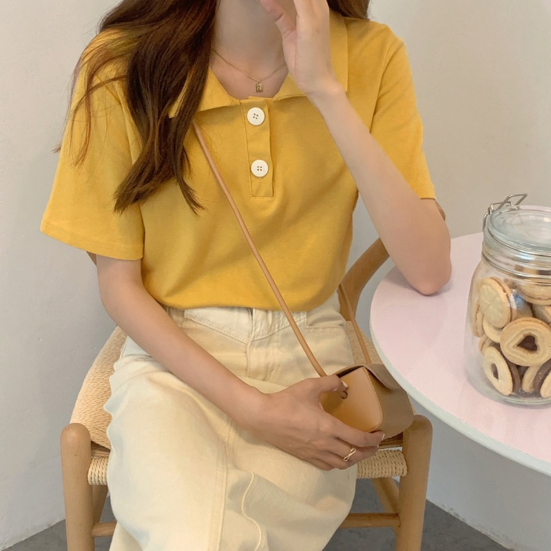 Áo Polo Tay Ngắn Dáng Rộng Màu Trơn Nhiều Màu Sắc Thời Trang Hè Cho Nữ