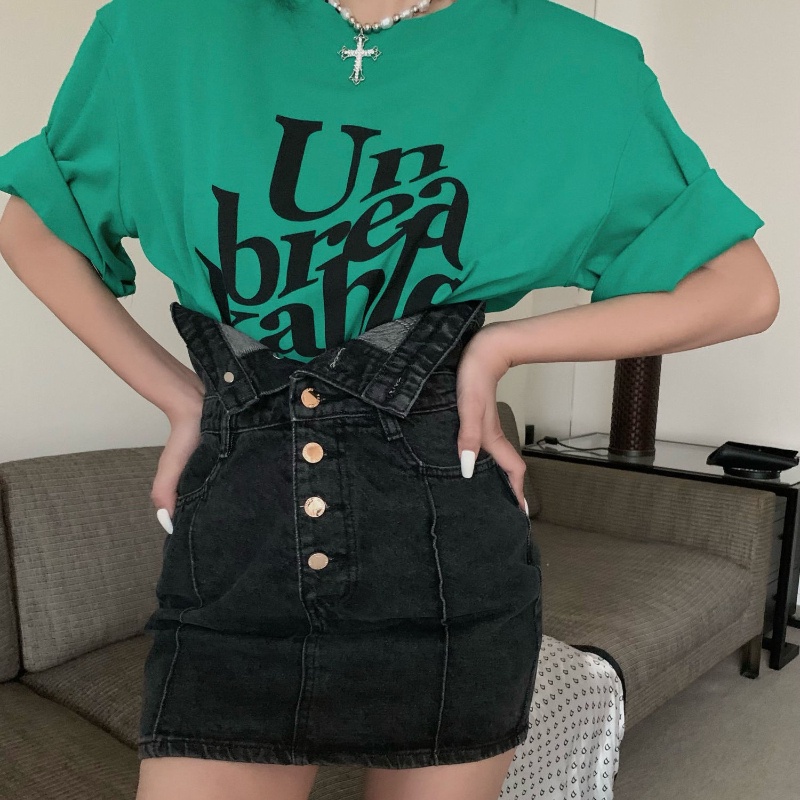 COZOKC Chân váy jean Lưng Cao Thời Trang Hong Kong