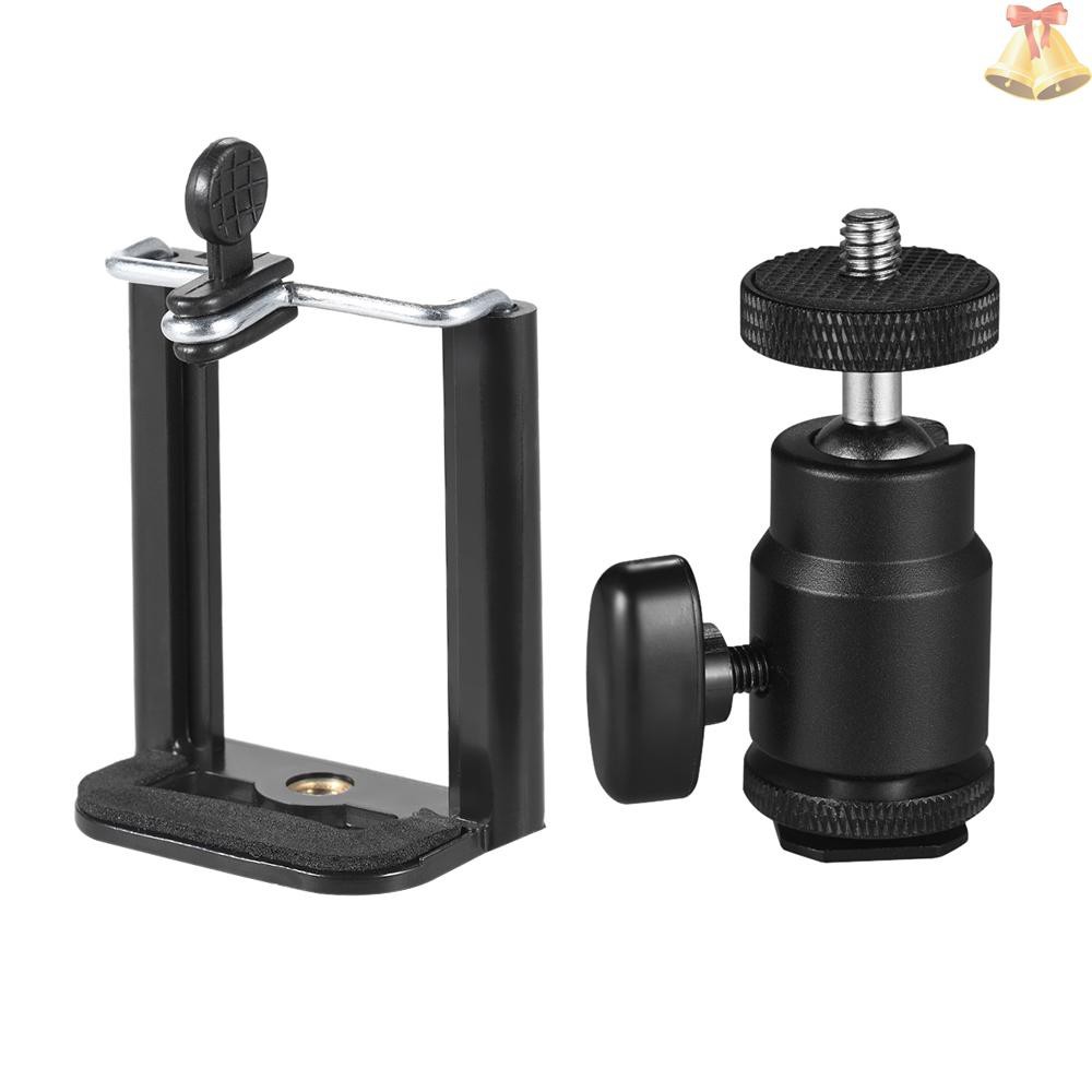 ONE Adjustable Phone Holder Clip + Mini Ball Head with 1/4 Inch Screw Mounts for Canon Nikon Sony DSLR ILDC Mini DV Monitor Video Light Tripod for iPhone Samsung Huawei 5.5-8.5cm Width Smartphone